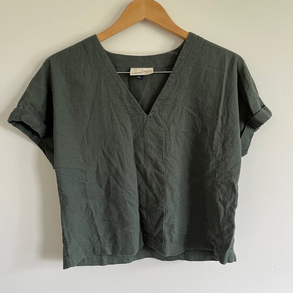 Universal Thread dark green cropped linen top